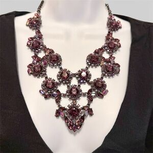 Elegant Purple Rhinestone Statement Glam Necklace